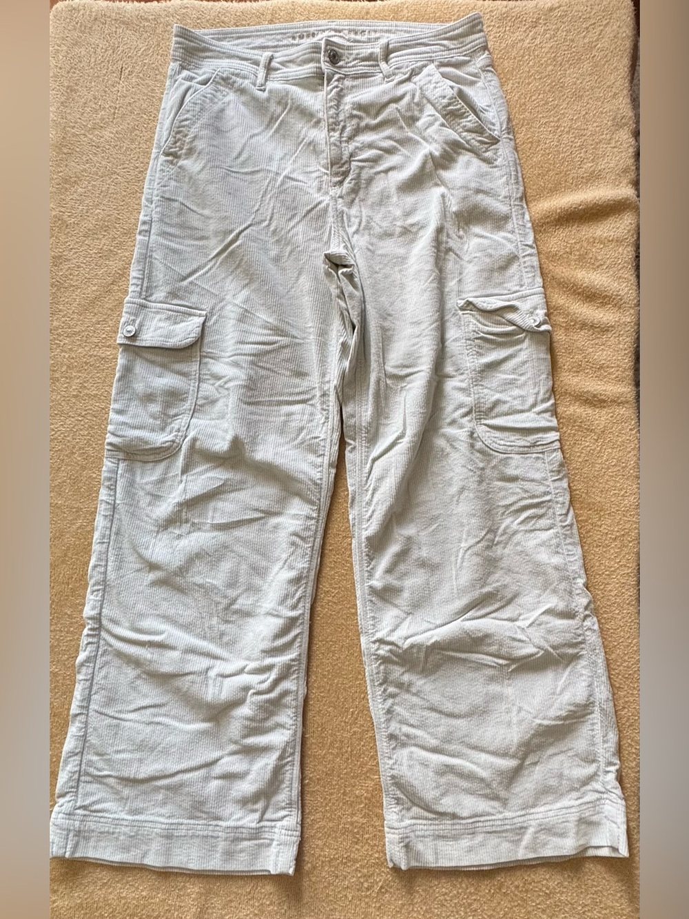 American Eagle Outfitters Light Cream Corduroy Wide Leg Cargo Pants